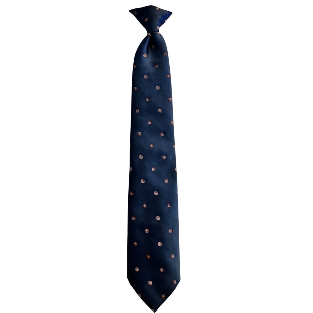 Vintage‎ Sears Mens Store Clip On Tie Blue Geometric Necktie Retro Formal